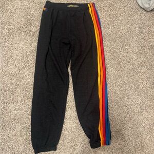 Aviator Nation Black Joggers with Rainbow Stripes